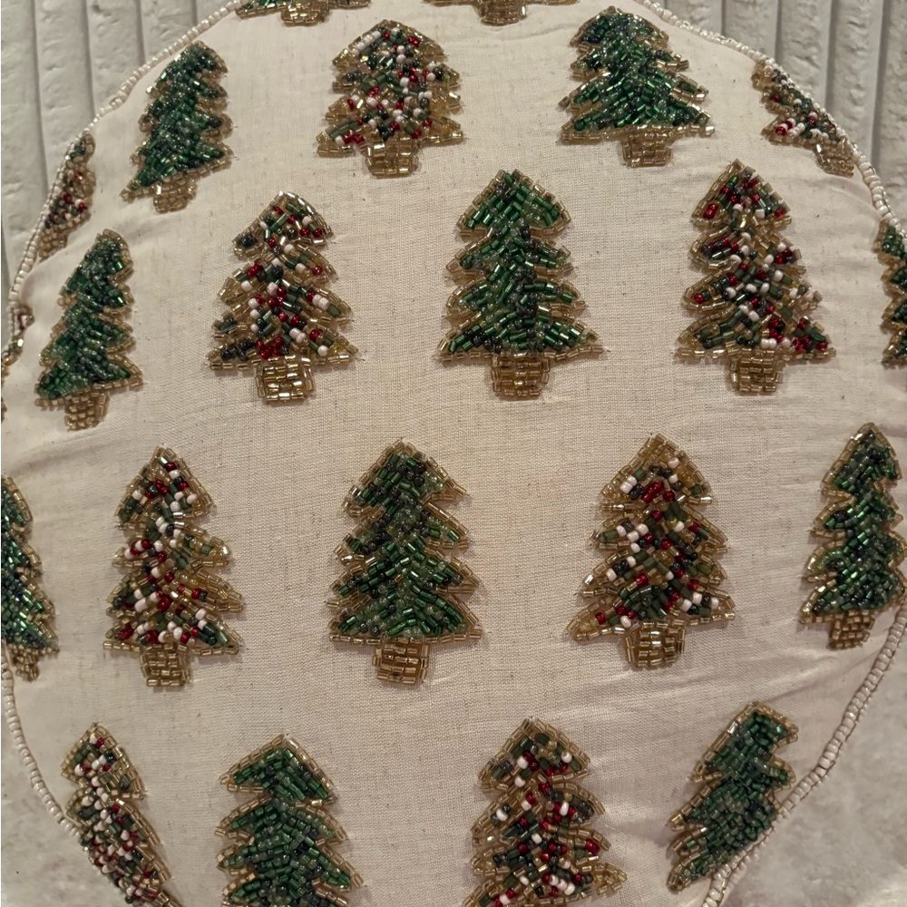 Two Festive Holiday beaded Pillows Snowflake and Tree Designs - Picture 2 of 11